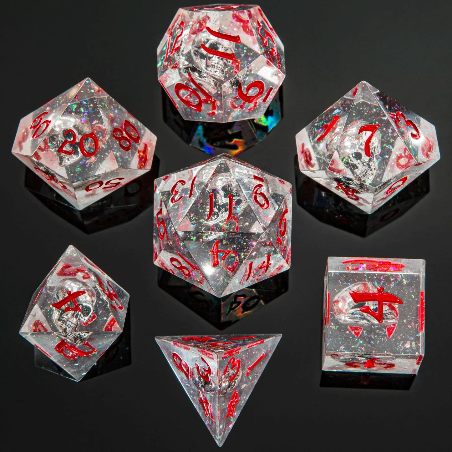 Hymgho Sharp Edge Resin Dice: Black Metal Ghost/Skulls