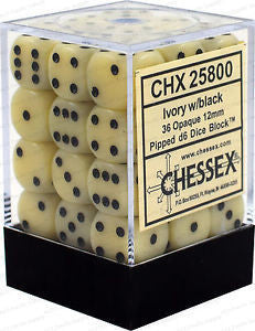 Chessex Opaque: 12MM D6 Ivory/Black (36)