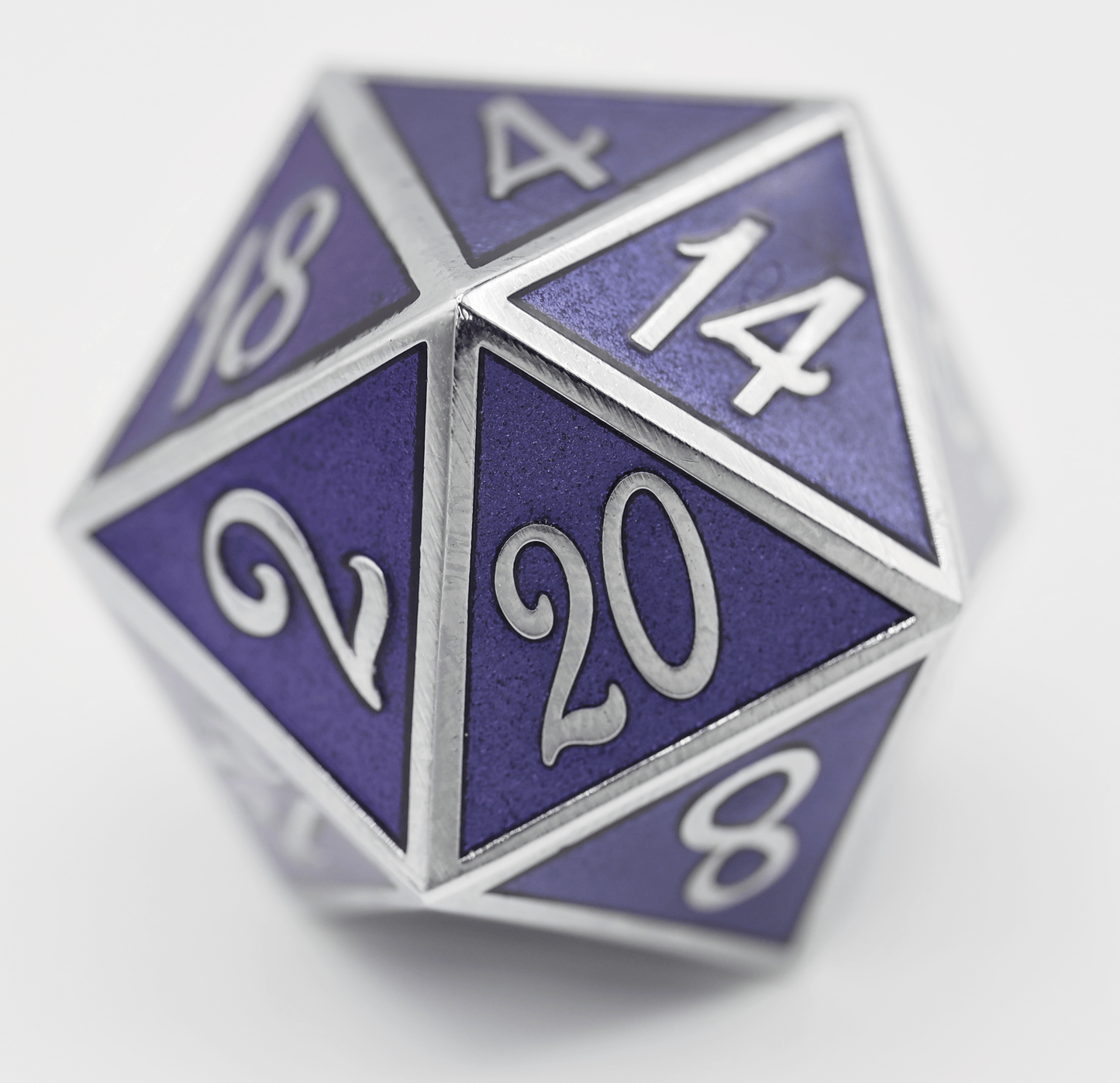 35mm Metal D20 - Silver with Amethyst