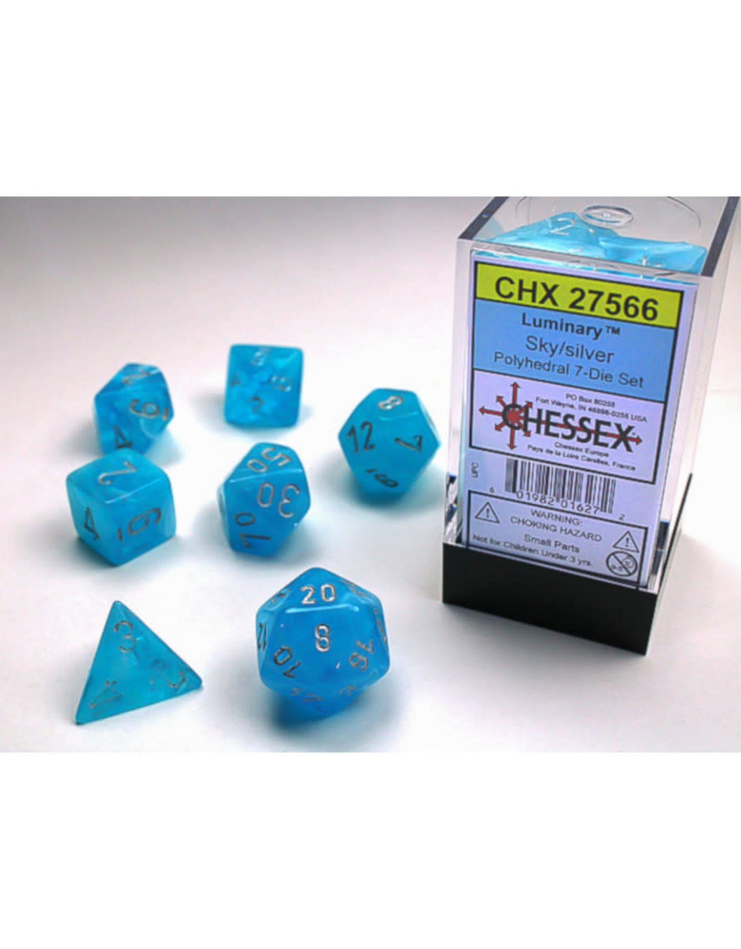 Chessex Mini Dice: Luminary - Sky/silver 7 Dice Set