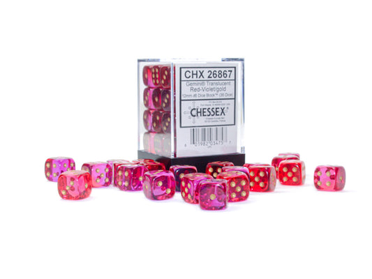 Chessex Luminary: 12MM D6 Gemini Translucent Red Violet/Gold (36)