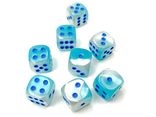 Chessex Luminary: 12MM D6 Gemini Pearl Turquoise White Blue(36)