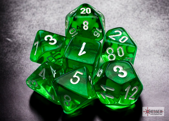 Chessex Mini Dice: Translucent - Green/white 7 Dice Set