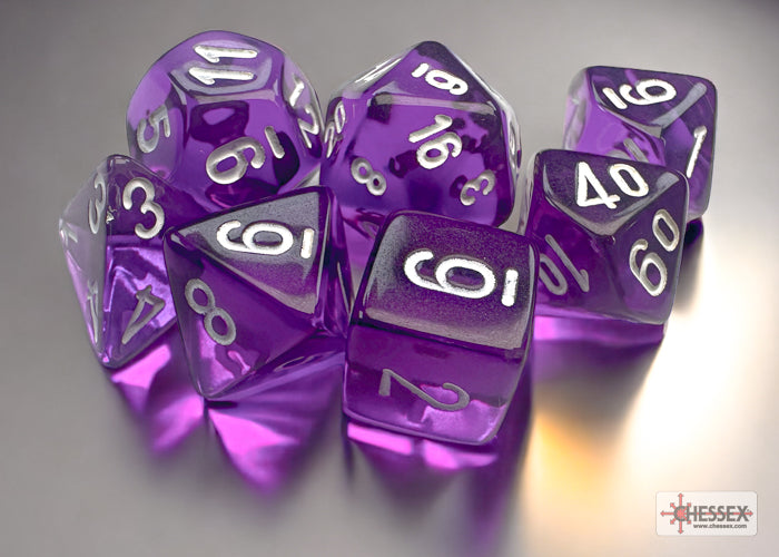 Chessex Mini Dice: Translucent - Purple/white 7 Dice Set
