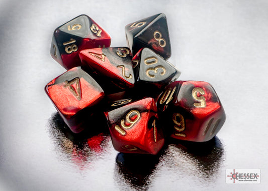 Chessex Mini Dice: Gemini - Black/Red/Gold 7 Dice Set