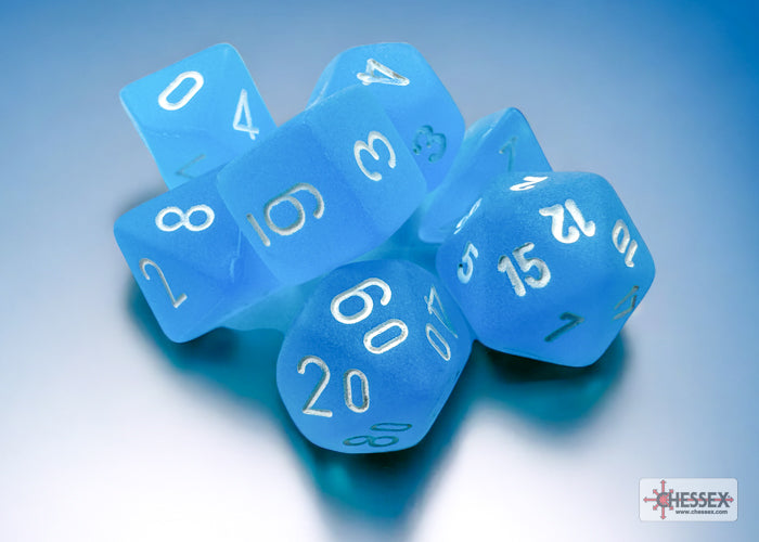 Chessex Mini Dice: Frosted - Caribbean Blue/white 7 Dice Set