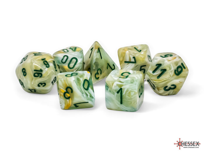 Chessex Mega Dice: Mega-hedral Marble Green/Dark Green 7-Die Set