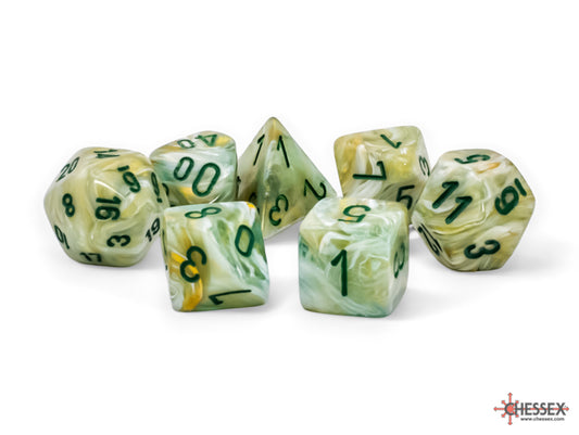 Chessex Mega Dice: Mega-hedral Marble Green/Dark Green 7-Die Set