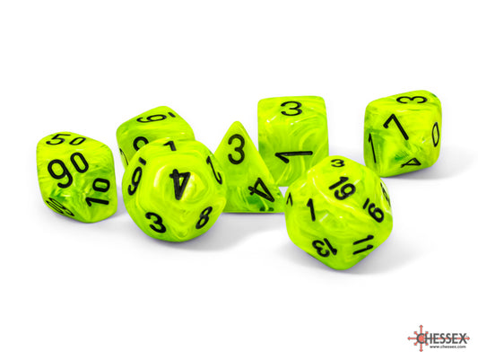 Chessex Mega Dice: Mega-hedral Vortex Bright Green/Black 7-Die Set