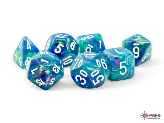 Chessex Mega Dice: Mega-hedral Festive Waterlily/White 7-Die Set