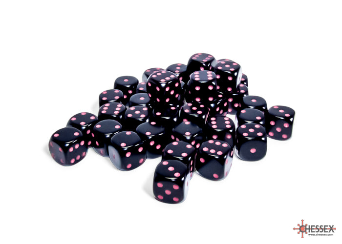 Chessex: 12MM D6 Opaque Black/Pink (36)