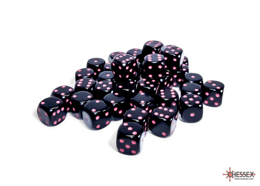 Chessex: 12MM D6 Opaque Black/Pink (36)