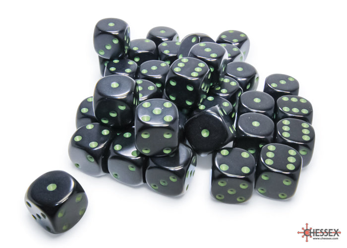 Chessex: 12MM D6 Opaque Black/Green (36)