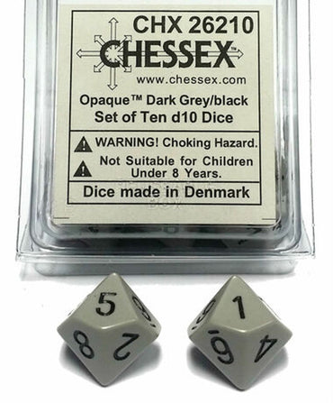 Chessex Opaque: Ivory/Black Ten D10 Dice Set