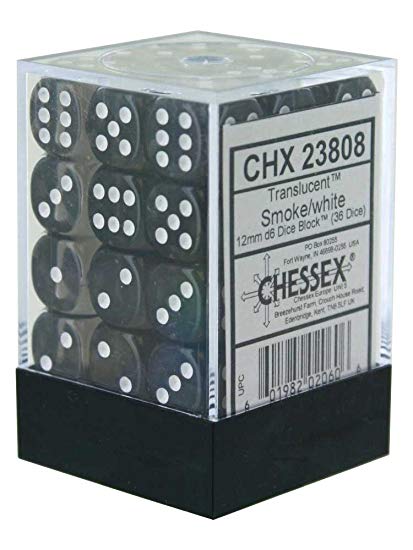 Chessex Translucent: 12MM D6 Smoke/White (36)