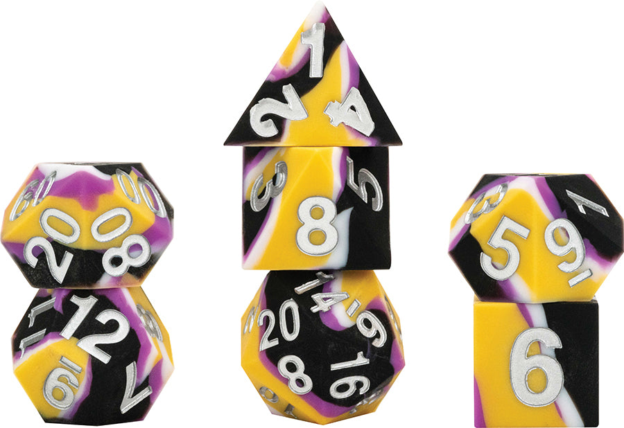 16mm Pride Sharp Edge Silicone Rubber Poly Dice Set: Nonbinary (7)