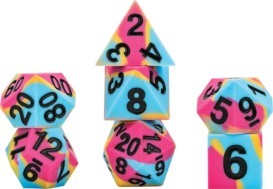 16mm Pride Sharp Edge Silicone Rubber Poly Dice Set: Pansexual (7)