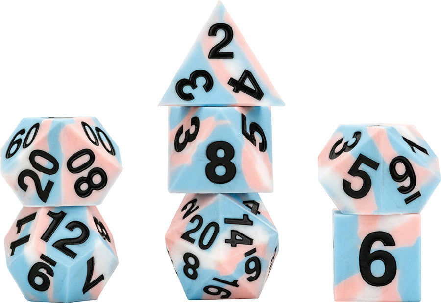 16mm Pride Sharp Edge Silicone Rubber Poly Dice Set: Transgender (7)