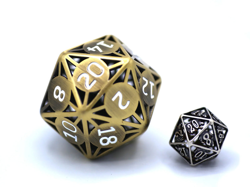 Hymgho 55MM - Giant Geometric Ancient Bronze Hollow Metal D20 Dice 50mm