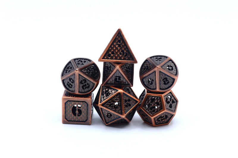 Hymgho Hollow Metal Dice - Hollow Metal Wyvern Dice set - Ancient Copper