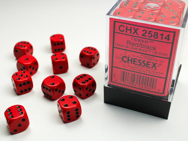 Chessex Opaque: 12MM D6 Opaque Red/black (36)