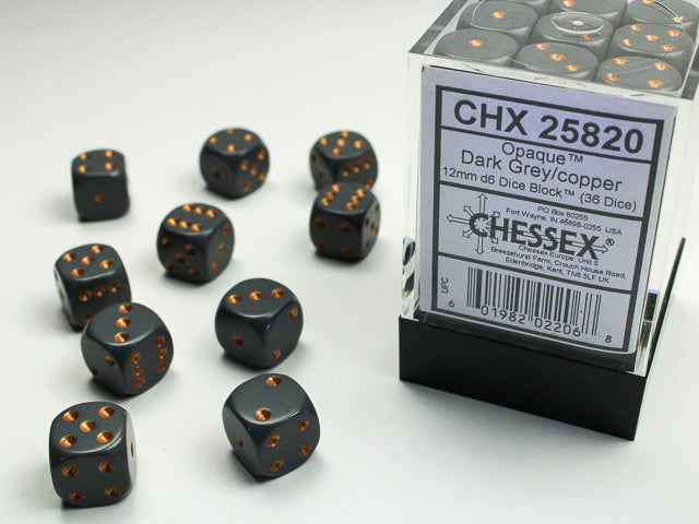 Chessex: 12MM D6 Opaque Dark Grey/Copper (36)