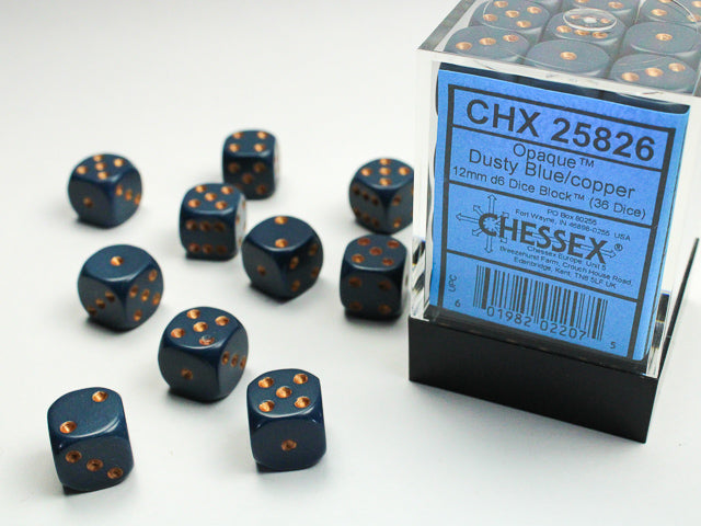 Chessex Opaque: 12MM D6 Opaque Dusty Blue/Copper (36)