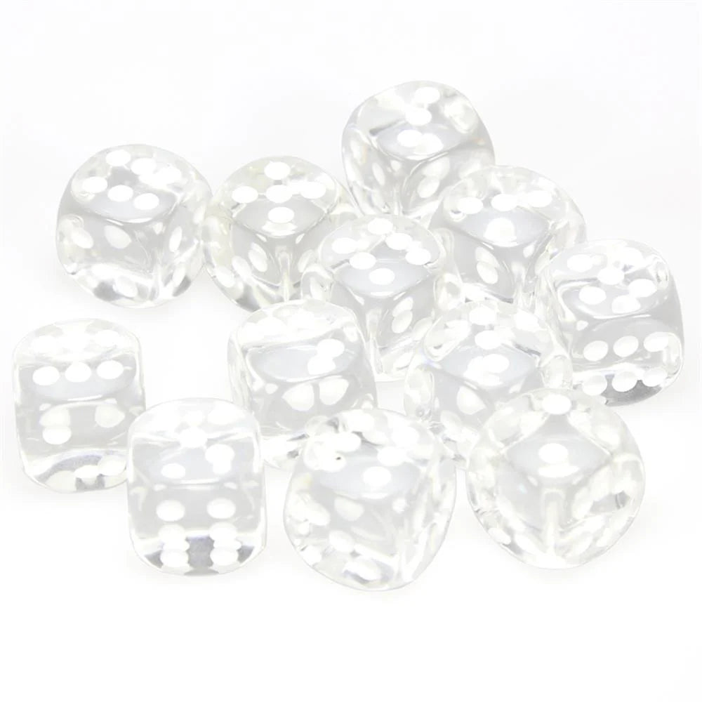 Chessex Translucent: 16MM D6 Clear/White (12)
