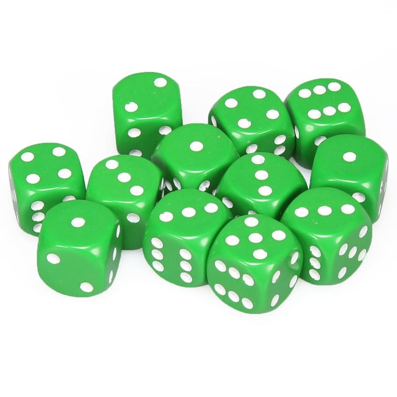 Chessex Opaque: 16MM D6 Green/White (12)