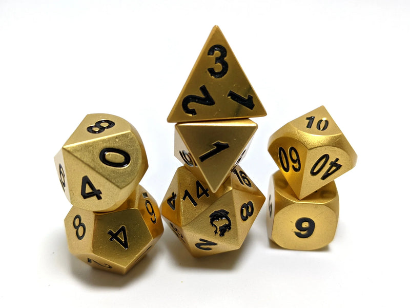 Hymgho Solid Metal Dice - Matte Gold with Black Numbers Basic Dragon Solid Metal Dice