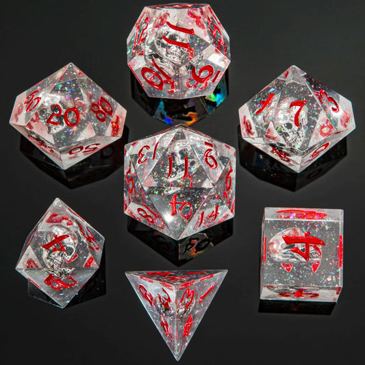 Hymgho Sharp Edge Resin Dice: Black Metal Ghost/Skulls