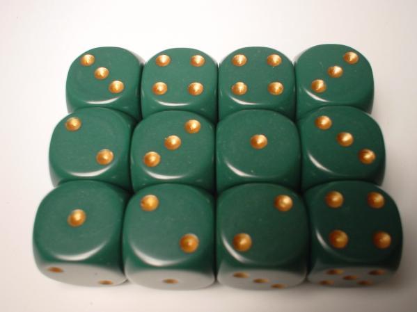 Chessex Opaque: 16MM D6 Dusty Green/Copper (12)