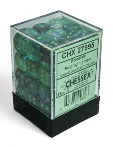 Chessex Festive: 12MM D6 Kelp / Light Green Luminary Dice Block (36)
