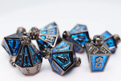 Moonlit Lantern: Midnight Frostfire - Metal RPG Dice