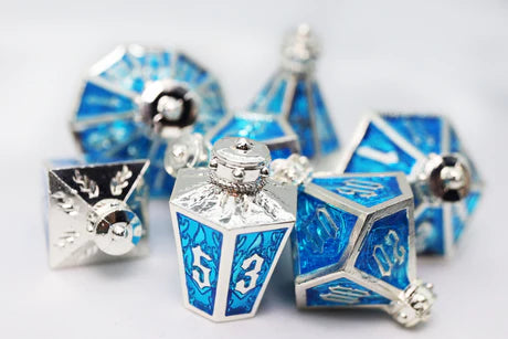 Moonlit Lantern: Silvered Frostfire - Metal RPG Dice