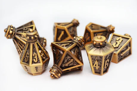 Moonlit Lantern: Golden Flames - Metal RPG Dice