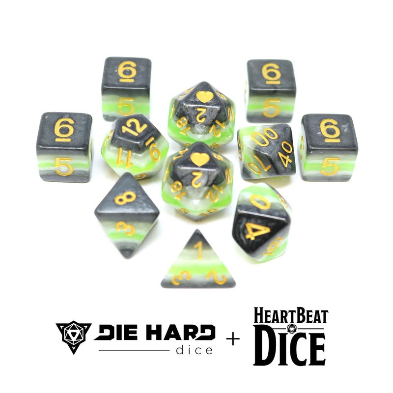 Die Hard Dice HeartBeat Dice 11pc RPG Set - Opaque Agender Pride