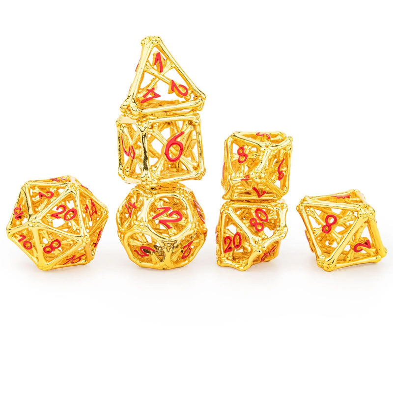 Hymgho Death's Treasure Shiny Gold with Red Hollow Metal Dice