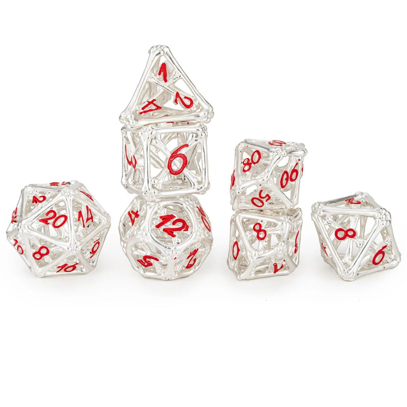 Hymgho Death's Treasure Matte Silver with Red Hollow Metal Dice