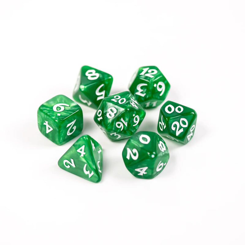 Die Hard Dice 7pc RPG Set - Elessia Essentials Green with White