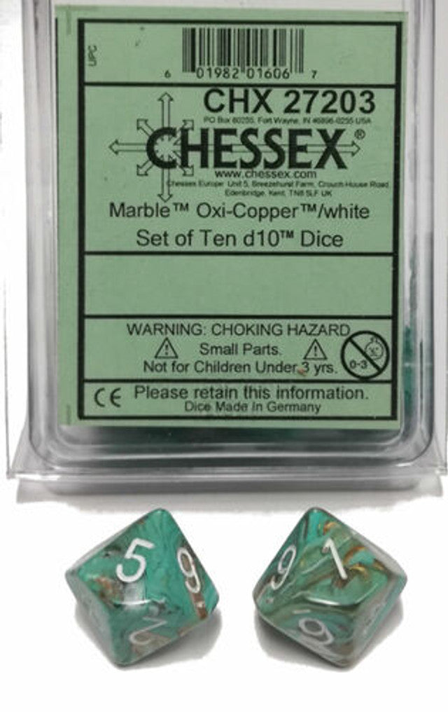 Chessex Opaque:  Marble Oxi Copper/White