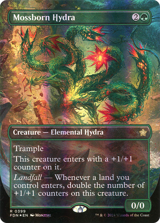 Mossborn Hydra (Borderless) (Mana Foil) [Foundations]