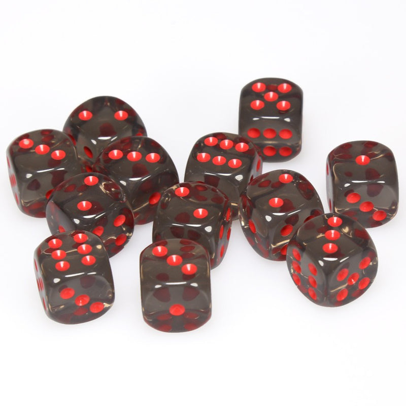 Chessex Translucent: 16MM D6 Smoke/Red (12)