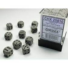Chessex Opaque: 12MM D6 Opaque Grey/Black (36)