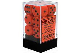 Chessex Opaque: 16MM D6 Orang/Black  (12)