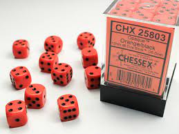 Chessex Opaque: 12MM D6 Opaque Orange/Black (36)