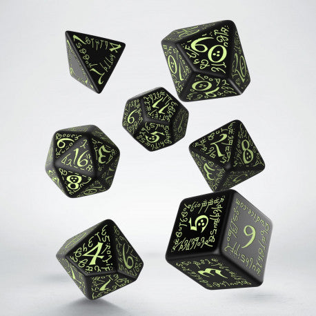 Q Workshop: Elvish Black & Glow In The Dark Dice set