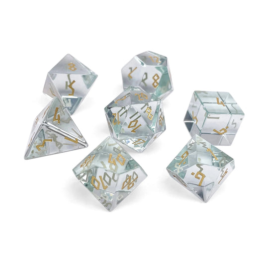 Norse Foundry 7 Die Glass RPG Dice Set: Rainbow K9 Glass (Gold Font)