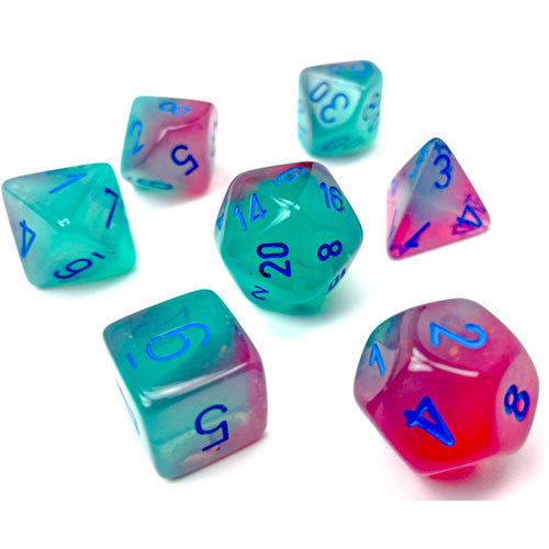 Chessex Gemini: Gel Green-Pink/Blue  7 Dice Set