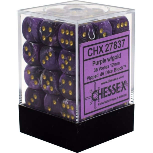 Chessex Vortex: 12MM D6 Purple/Gold (36)